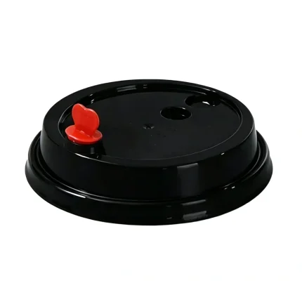 90mm PP Smooth Injection Molded Lid with Red Core Plug (Black)
